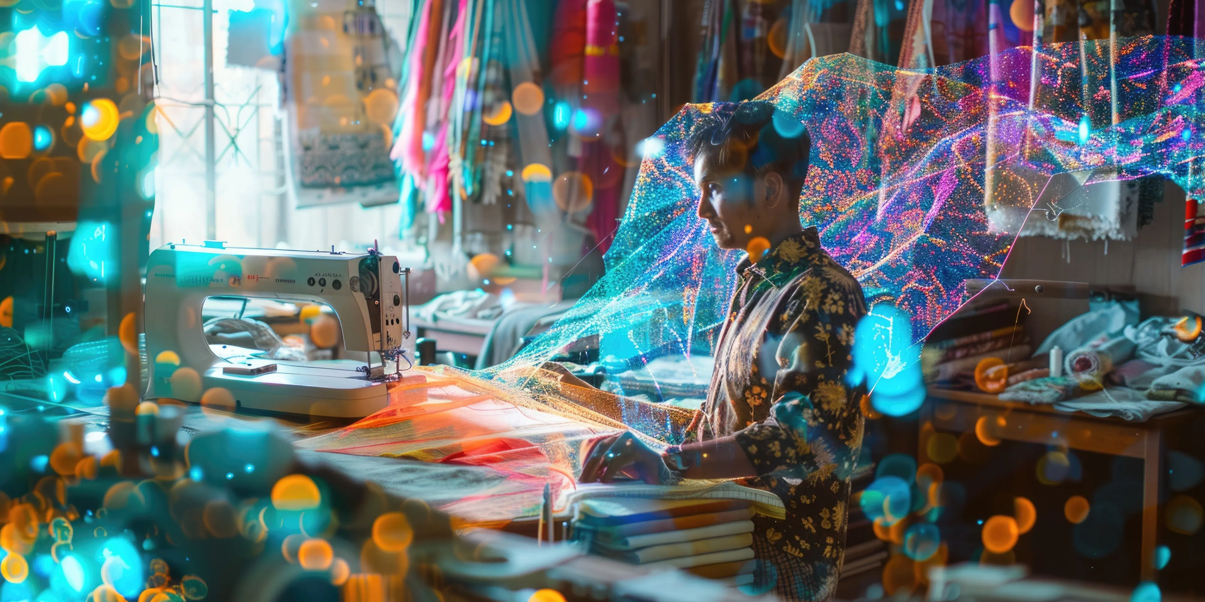 Textilkünstler mit KI in lebendiger Werkstatt AIG60